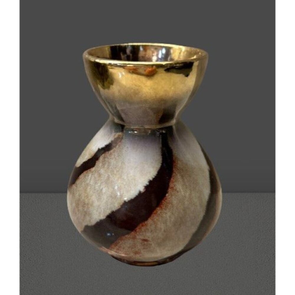 Vintage West Germany Metal Enamel Vase Marked 3 1/4"